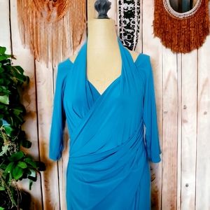 LANE BRYANT Dress 3/4 Sleeves, KIYONNA FAUX WRAP DRESS, Teal Dress, Date Night,